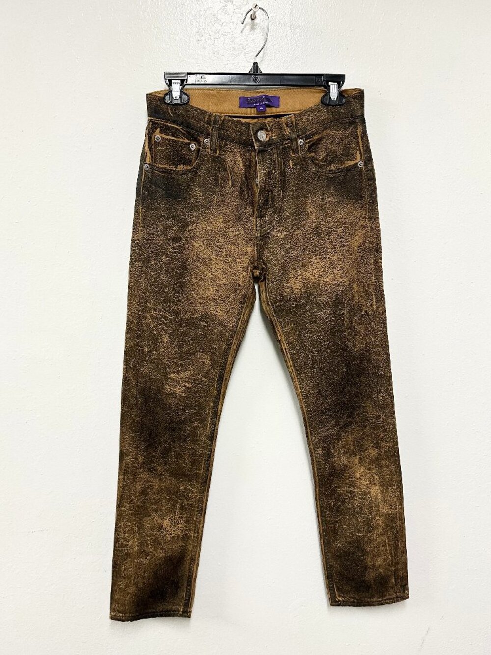 Purple Label Ralph Lauren Cow Leather Brown Faded Jeans Size 26